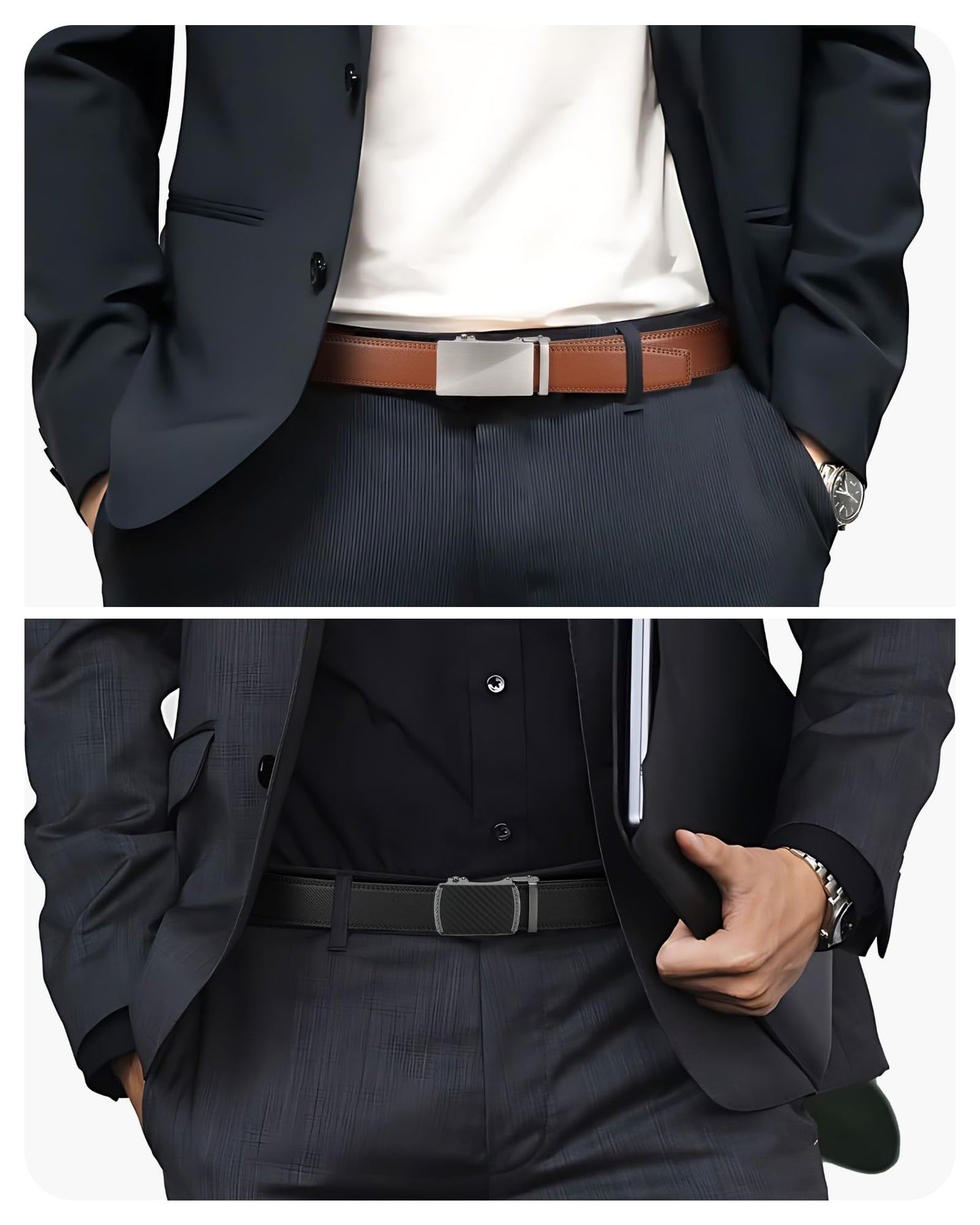 CHAOREN Mens Belt Leather Ratchet Belt 2 Pack - Customizable Fit, Effortless Style (35mm)