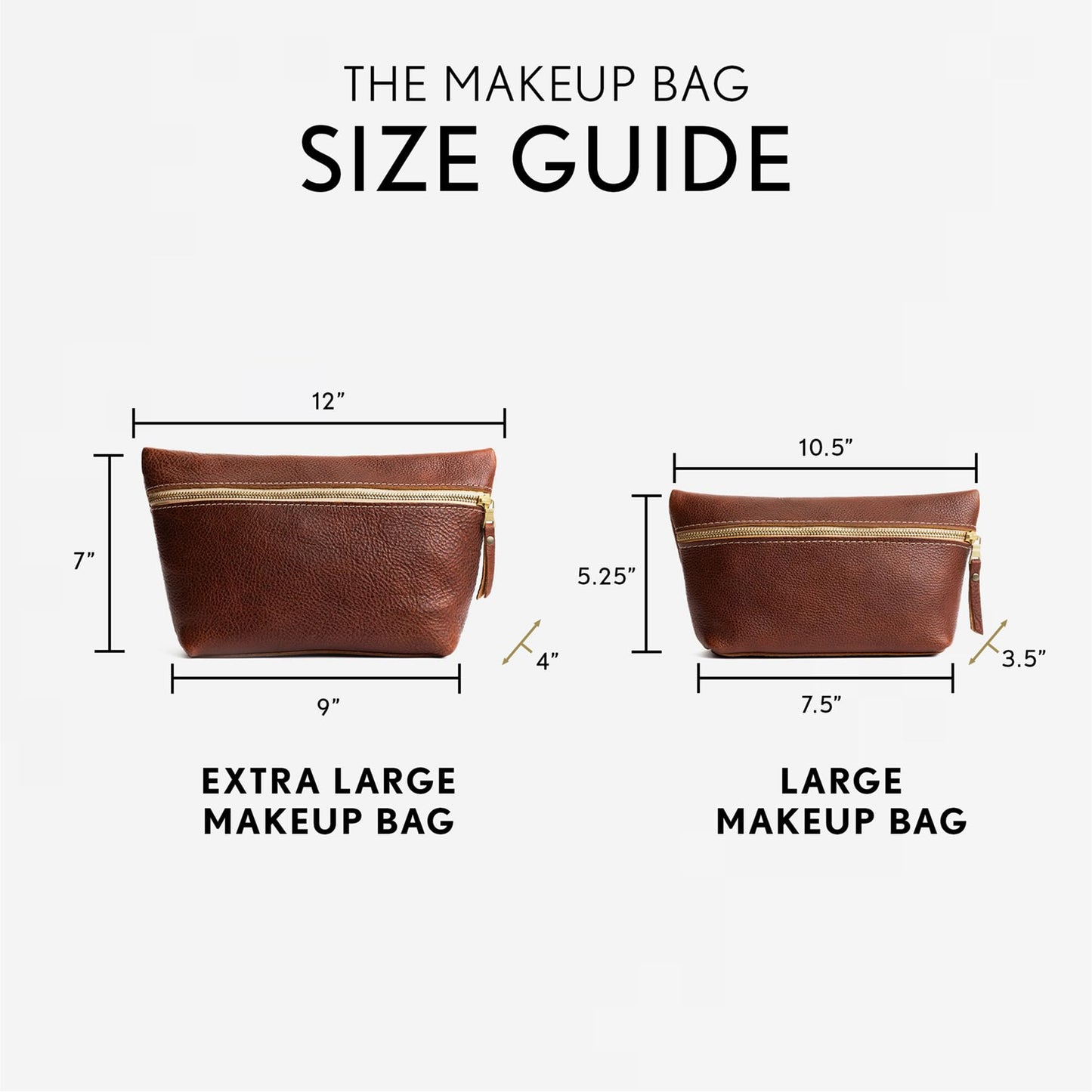 Portland Leather Goods Makeup Bag – Travel Friendly Cosmetic Bag with Zipper Closure for Organizing Makeup & Toiletries – Handmade from the Finest Full-Grain Hides – Extra Large, Nutmeg