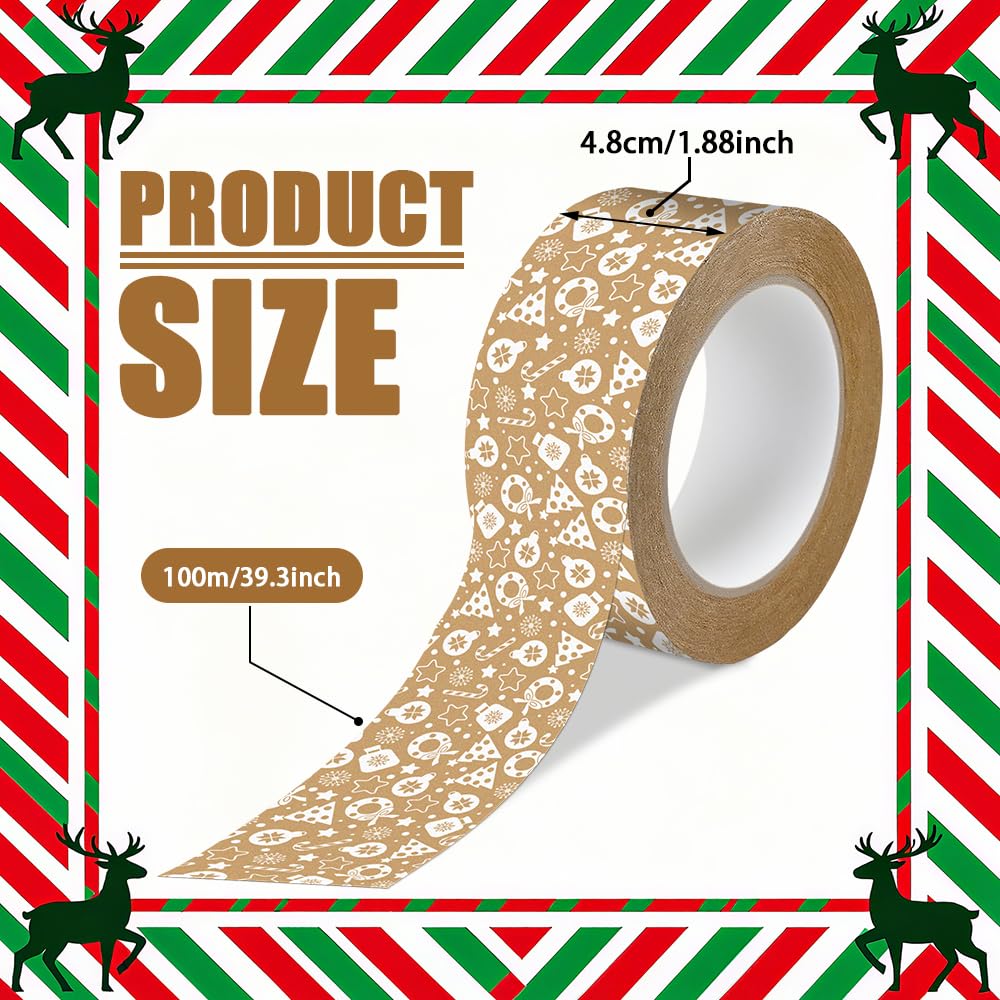 AWEELON 100 Yard Christmas Packing Tape Sticky Brown Kraft Gift Wrapping Tape