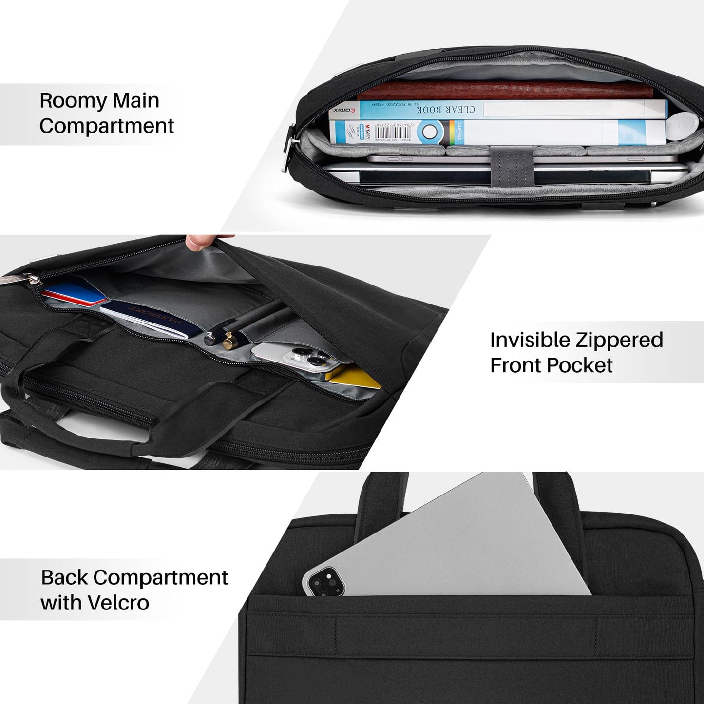 Baffina Laptop Shoulder Bag 17 17.3 Inch Business Gifts for Men Women Travel College,Laptop Briefcase for 17“-18“ Notebook Hp Dell Asus,Waterproof Computer Carrying Case Messenger Bag with Strap,Black