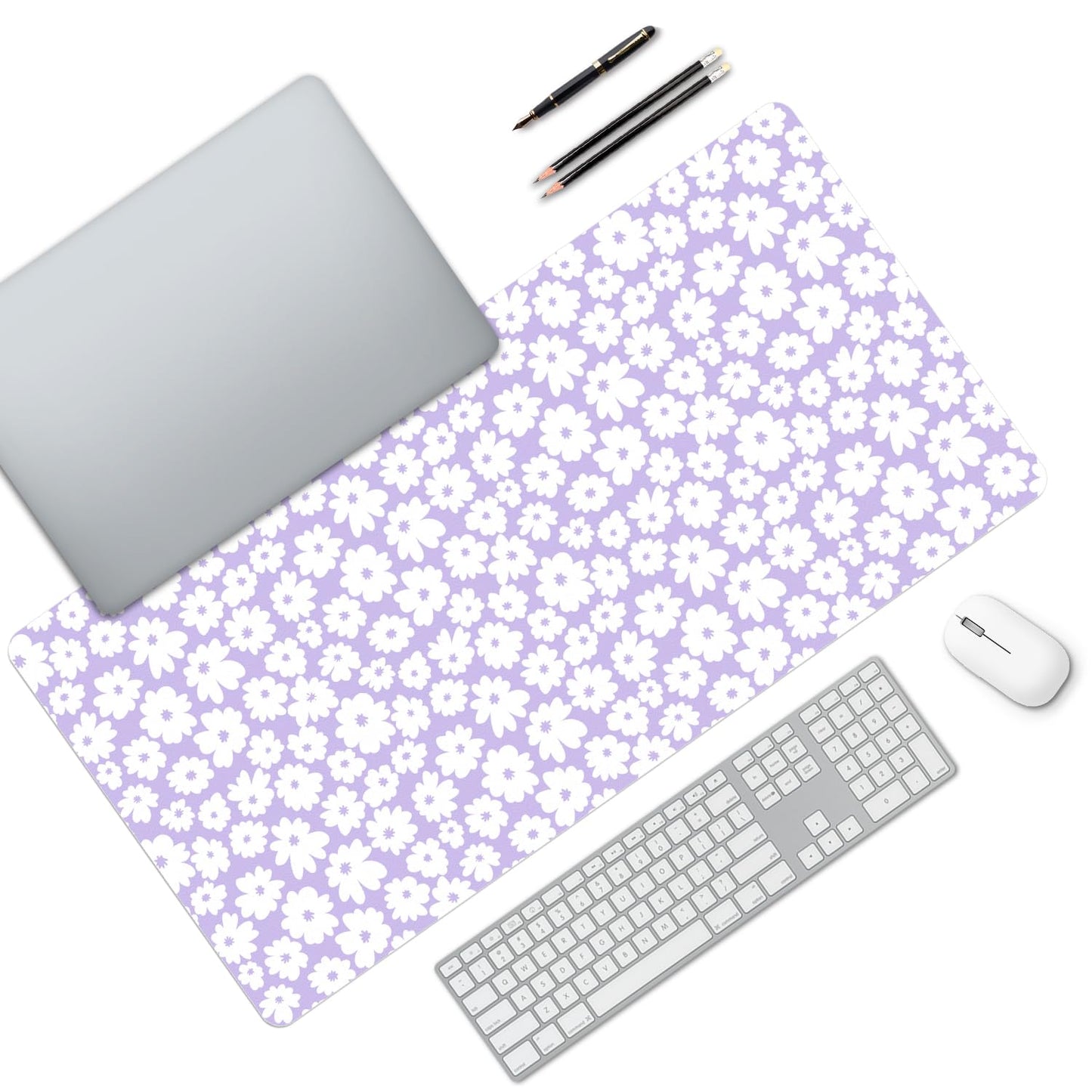 MAYCARI Kawaii Purple Flower Extended Gaming Mouse Pad Large, 31.5"X15.7" Big Mouse Pad with Non-Slip Base Long Computer Keyboard Mouse Mat for Home Office Work