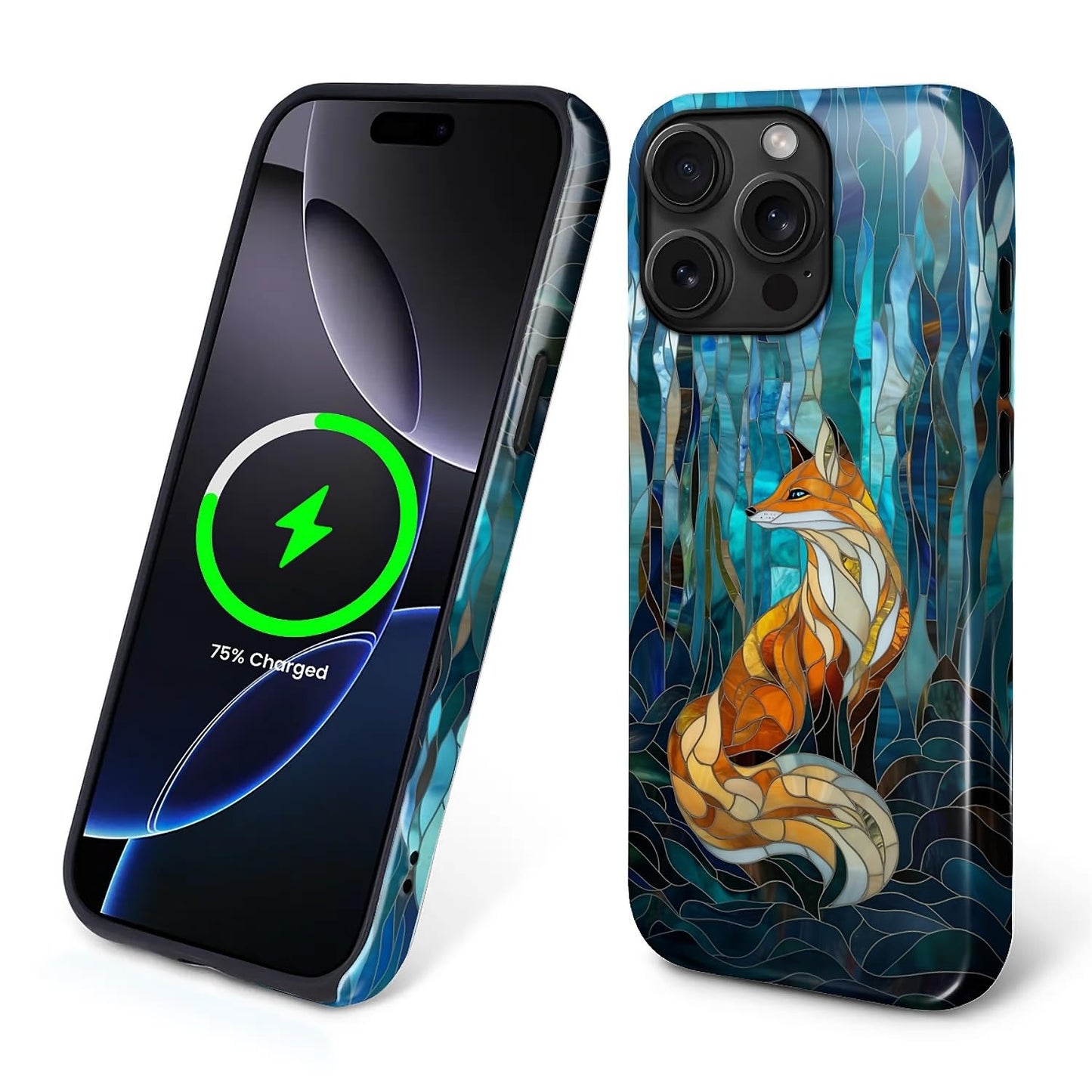 SKAMIX Magnetic Phone Case for iPhone 15 Pro Max,Compatible with MagSafe,Durable 2 Layers Full Covered Shockproof Protective Cover-Glassy Forest Fox