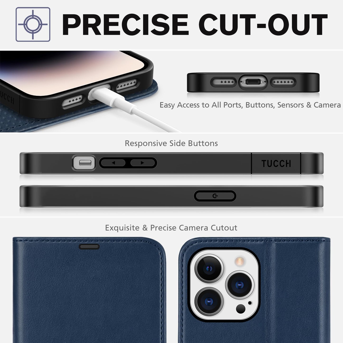 TUCCH Case for iPhone 14 Pro Max Case Wallet, [TPU Shockproof Inner Shell], PU Leather [RFID Blocking] 4 Card Holder Magnetic Stand Protective Cover Compatible with iPhone 14 Pro Max 6.7", Dark Blue