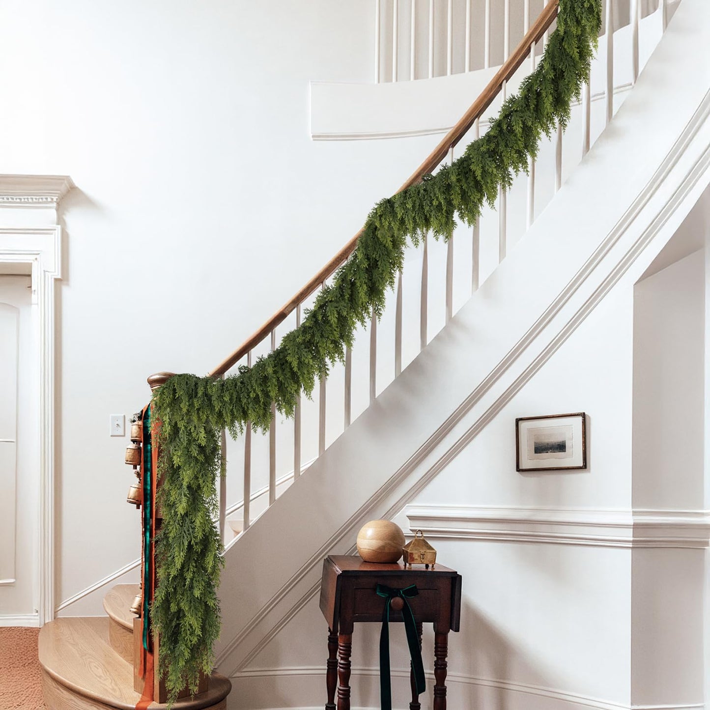 N&T NIETING 9ft Christmas Cedar Garland with Realistic Soft Thickness Pine, Artificial Green Faux Cedar Pine Garland for Fireplace Mantle Fireplace Indoor Outdoor Holiday Party Home Decoration