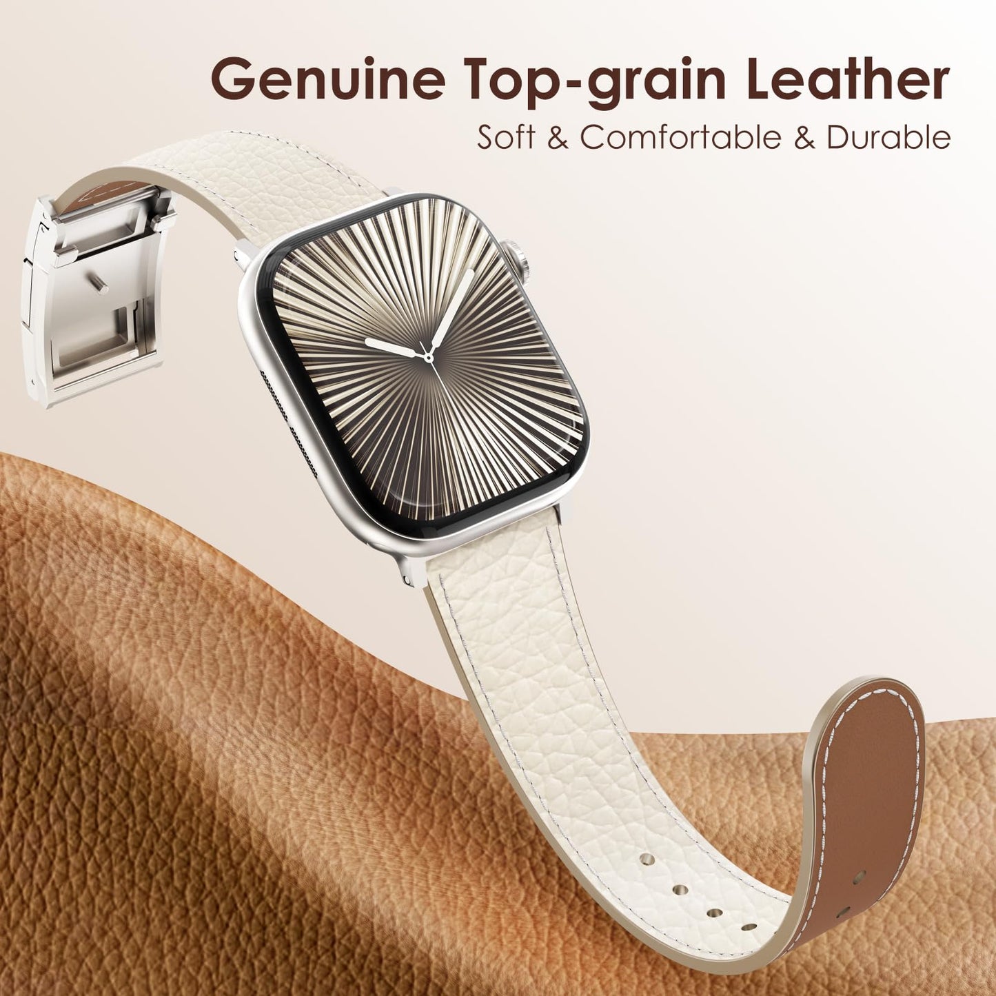 CHANCHY Leather Magnetic Watch Band Compatible with Apple Watch Bands 40mm 38mm 41mm 42mm 44mm 45mm 46mm, Top Grain Leather Dressy Band for Women Men iWatch Ultra SE3 Series 11/10/9/8/7/6/5/4/3/2/1