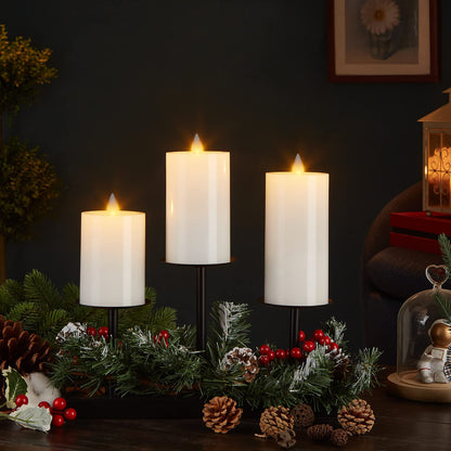 CozierGlow Rechargeable Flameless Pillar Candle with Remote Timer, 3D Moving Flame Real Wax Led Pillar Candles (White, 3''x4''/5''/6'')