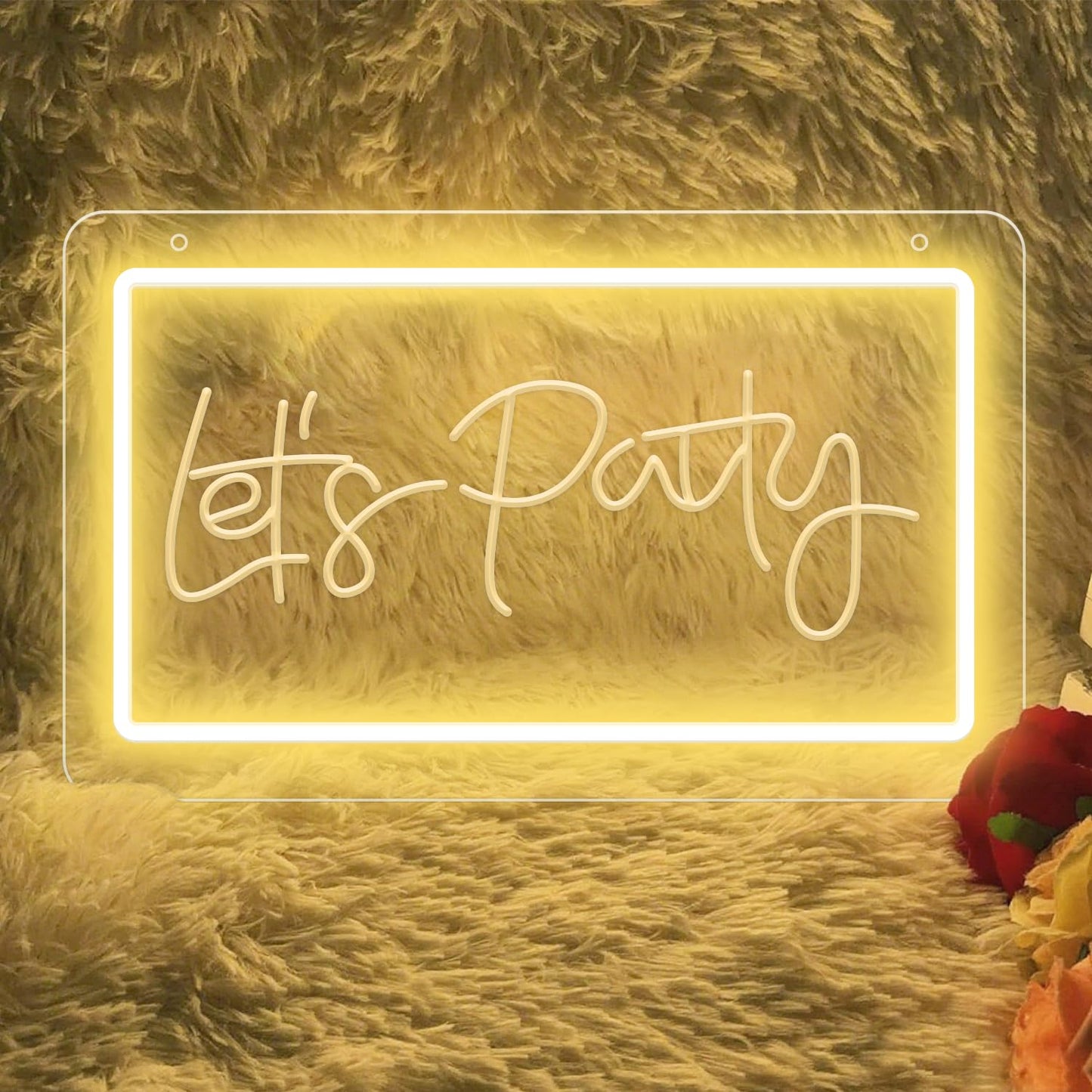 KeyDoors Let's Party 10.4 x 6.3in LED Neon Sign – Warm White Dimmable Neon Light, USB Powered Wall Decor for Party Backdrop, Bachelorette Party Decor, Ideal Christmas Gift & Birthday Gift