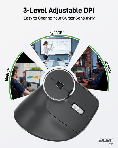 acer Wireless Mouse, 1200 DPI Computer Mouse for Laptop with 2.4GHz USB A Receiver, 5 Buttons Compatible for Windows, macOS, Android (Black)
