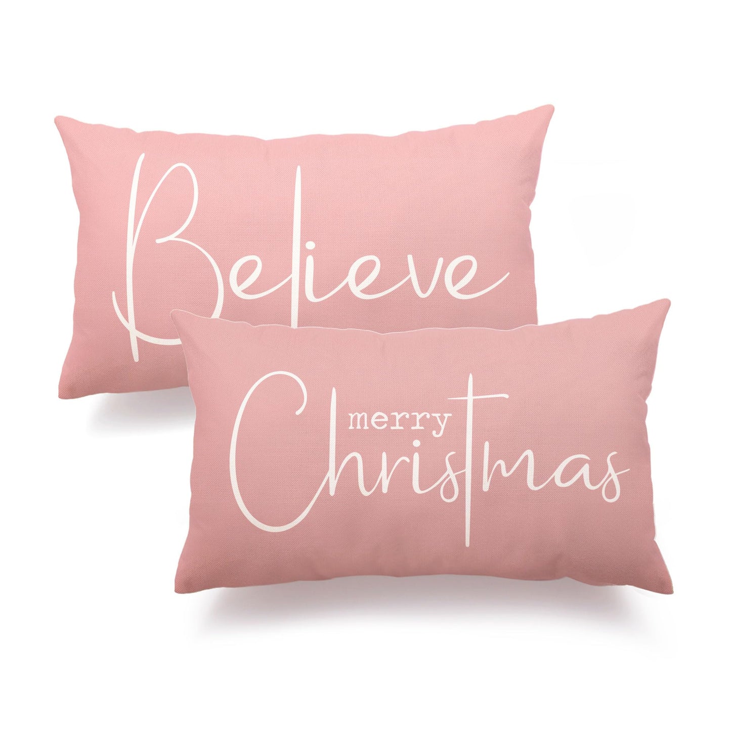 DFXSZ Christmas Throw Pillow Covers 12x20 Inch Set of 2 Merry Christmas Farmhouse Decorations Believe Holiday Decor Throw Cushion Case for Home Couch