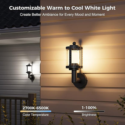 XMCOSY+ Outdoor Wall Lights, 1100LM LED Wall Sconces, Smart RGBW Porch Lights Outdoor, WiFi APP Control, Compatible with Alexa, Adjustable Dual-Head IP65 Waterproof Wall Lanterns, 1 Pack
