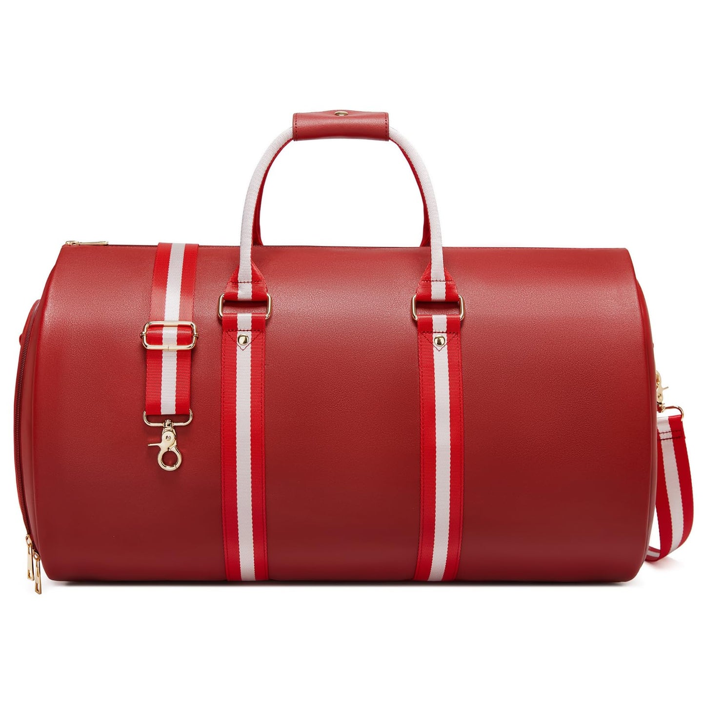 Leather Garment Bags for Travel, Convertible Carry on Garment Duffel Bag for Women, 2 in 1 Waterproof Foldable Travel Suit Bag with Shoulder Strap Weekender Bag with Shoe Pouch, Red