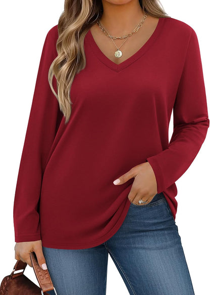 IN'VOLAND Womens Plus Size Long Sleeve Shirts V Neck Basic Tee Tops Loose Fit Fall Outfits for Women 1X-5X