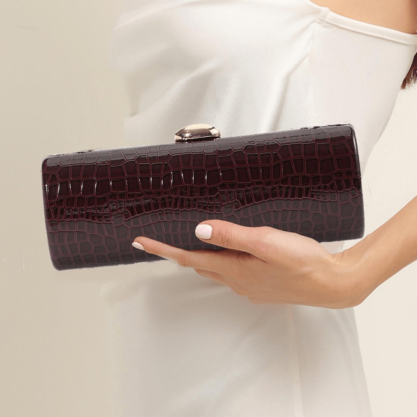 Buric Vegan PU Leather Evening Clutch Purses Crocodile Pattern Handbags Formal Envelope Shoulder Bags for Party Wedding Prom Brida Wine Red