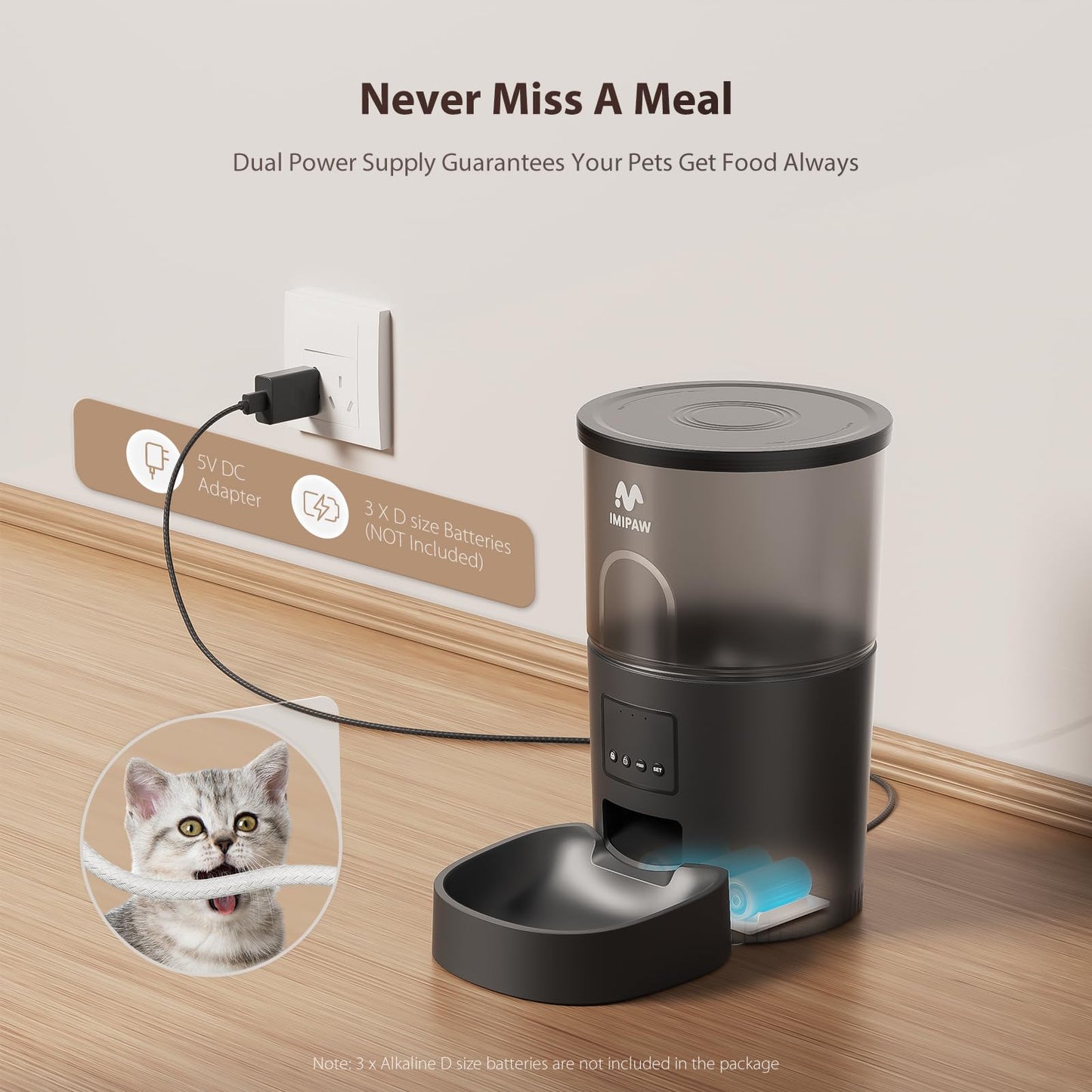 IMIPAW Automatic Cat Feeder, 5G WiFi Cat Food Dispenser with APP Remote Control, Pet Dry Food Smart Feeder, Programmable Timed Feeding, Dual Power Supply, 1-10 Meals Per Day
