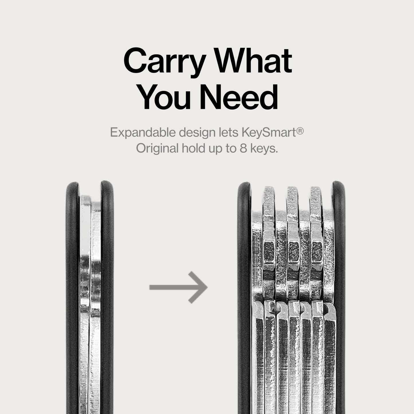 KeySmart Original Key Holder - Compact Key Organizer for Key Chain, Minimalist Clutter-Free EDC Keychains Key Ring, Black, 8 Keys