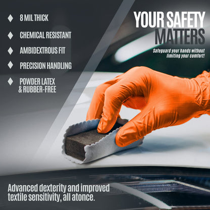 MED PRIDE Maxx Strength Nitrile Industrial 8 Mil Thick 1000 Gloves/Medium - Diamond Texture Disposable Safety- Heavy-Duty, Tear-Resistant Mechanic Automotive Food Handling Gloves- Orange
