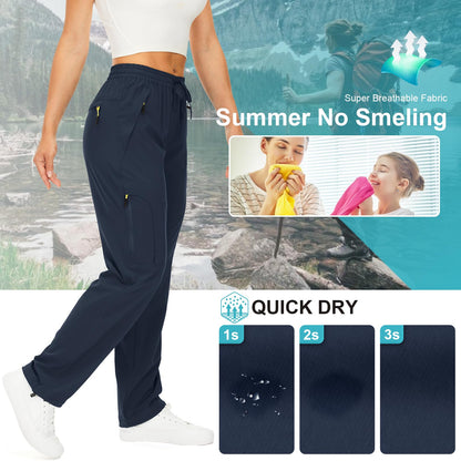 Womens Hiking Pants Quick Dry UPF 50 Lightweight Travel Golf Cargo Safari Pants Zipper Pockets,6608,Blue,Petite XL