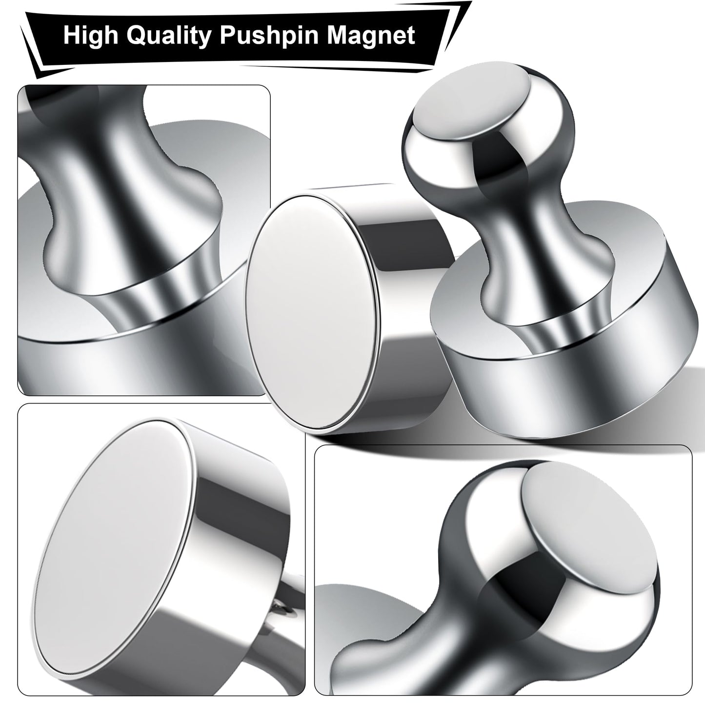 Tiergrade Metallic Magnets, Refrigerator Magnets, 48 Pack Silver Magnetic Push Pins, Strong Fridge Magnets, Multi-use Whiteboard Magnets Perfect for Kitchen Office Classroom
