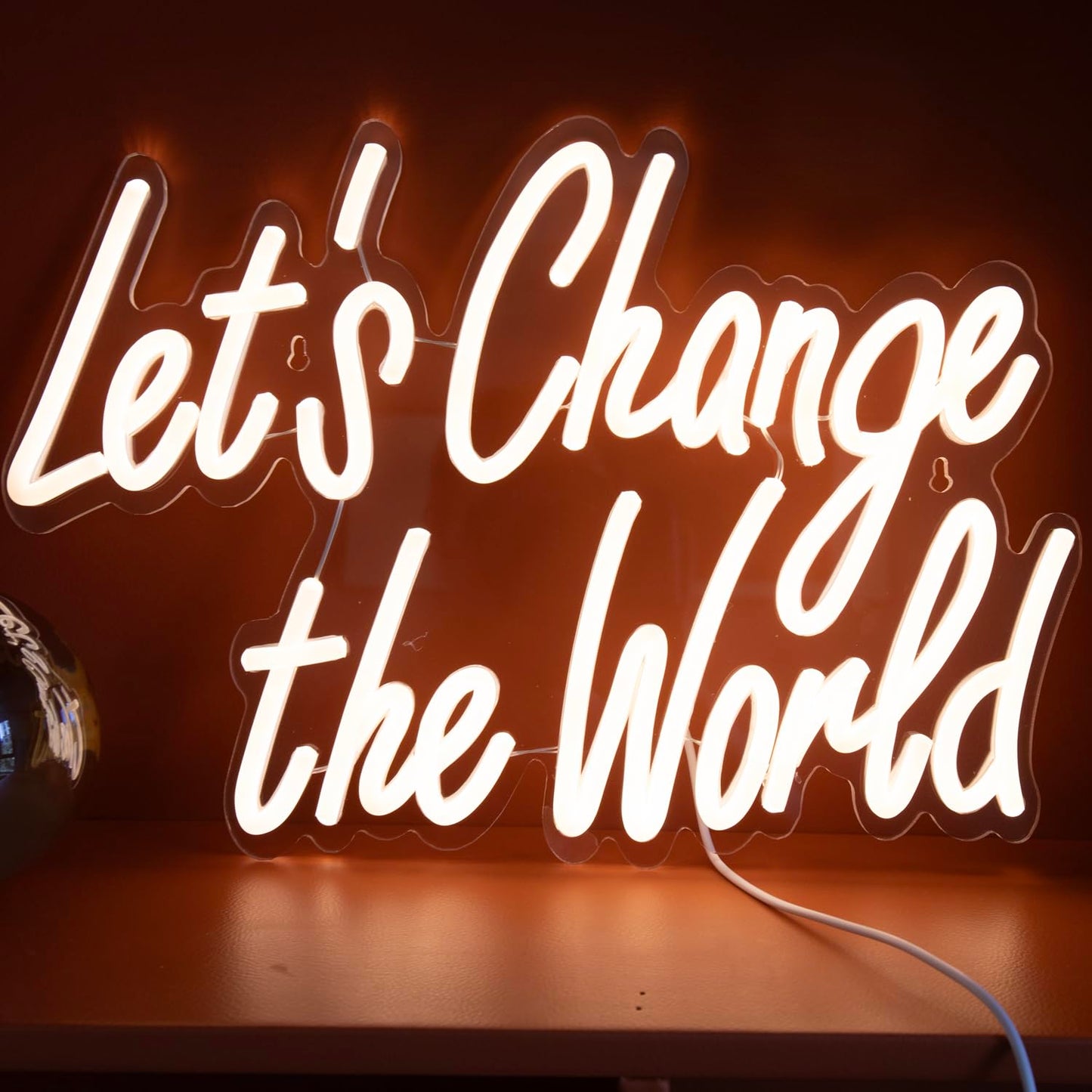 Graduation Neon Sign "Let's Change the World" - Class of 2026 Graduation Party Decorations, Dorm Room Decor, Graduation Gifts Motivational LED Neon Light for Office 14x10 inch
