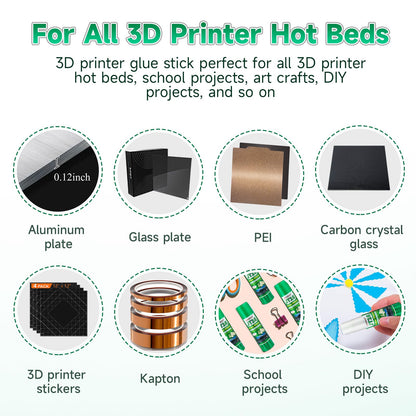 3D Printer Glue Sticks, 36 Grams Each PVP Solid Glue Sticks for Hot Bed Plate, Washable, Non-Toxic, Reduce Warping for PLA, ABS, PETG, Hips, TPU Filament on PEI, Glass, Aluminum, Buildtak Board, 6Pcs