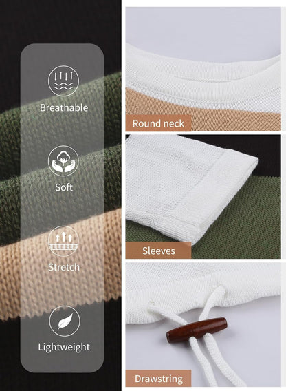 Dokotoo Womens Sweaters Striped Fall Winter Outfits 2025 Crewneck Drawstring Color Block Fashion Clothing