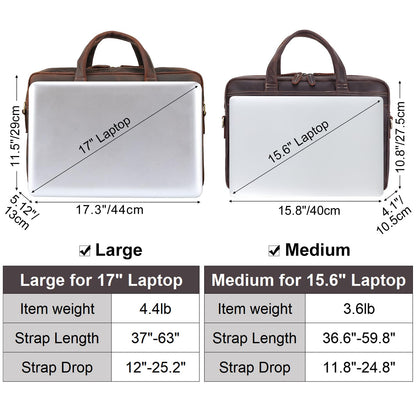 Masa Kawa Vintage Leather Briefcase for Men 17 Inch Laptop Computer Brief Case Business Travel Work Messenger Cross Body Shoulder Bags, Brown