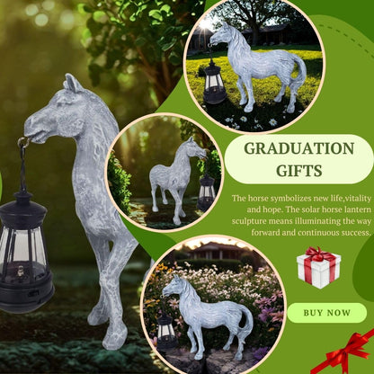 Horse Garden Statue with Solar Lantern,Garden Outdoor Horse Figurines Decor for Farmhouse Patio Yard Lawn Home Gifts for Mom Grandma Wome Housewarming Christmas Birthday