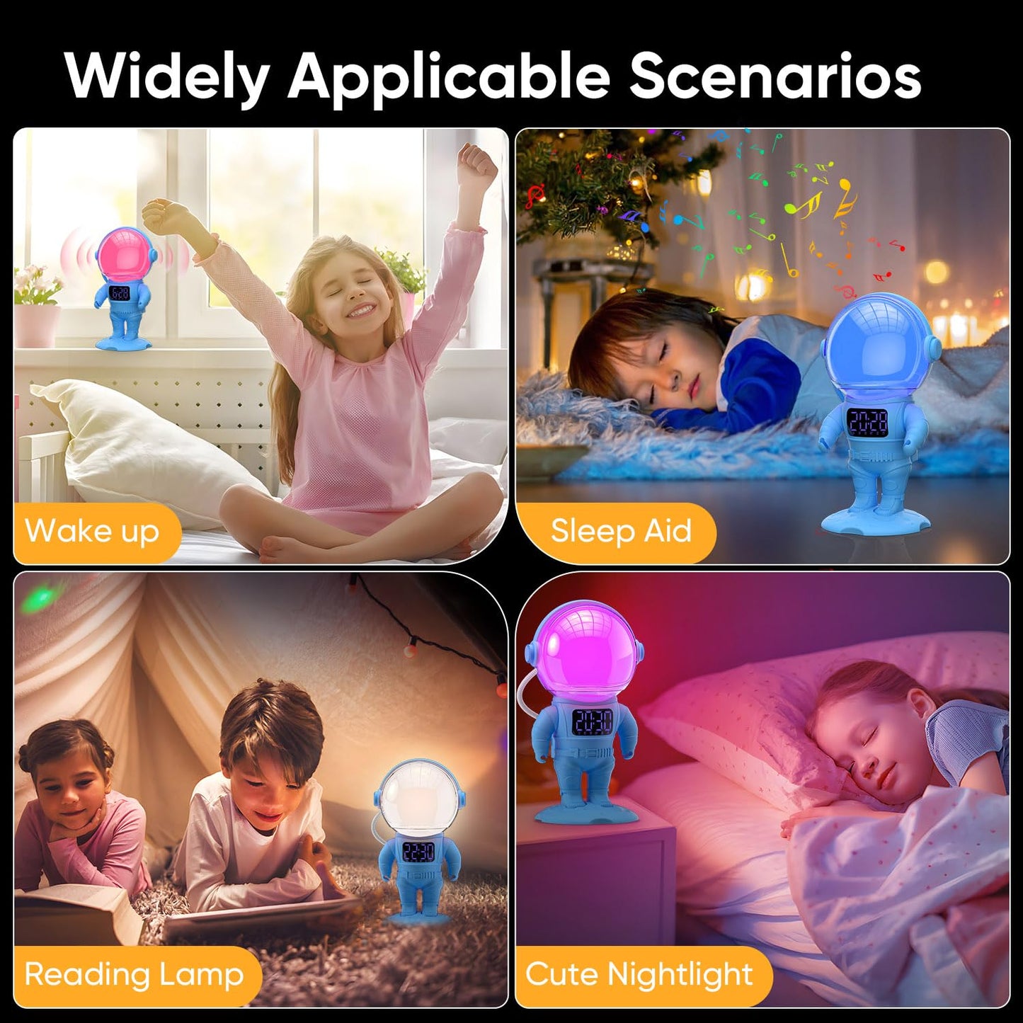 AFEXOA Astronaut Sunrise Alarm Clock for Kids, White Noise Sound Machine with 30 Soothing Sounds, 22 Dimmable Nightlights, Bluetooth Speaker, Dual Alarms, Wake Up Light for Bedroom(Blue)