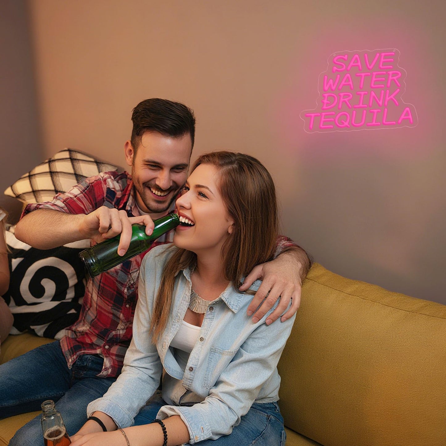 Neon Sign, Save Water Drink Tequila LED Neon Light for Wall Decor, USB Neon Bar Sign for Party Club Restaurant, Bedroom Wall Decor 16.54 x 11.81", Acrylic Material