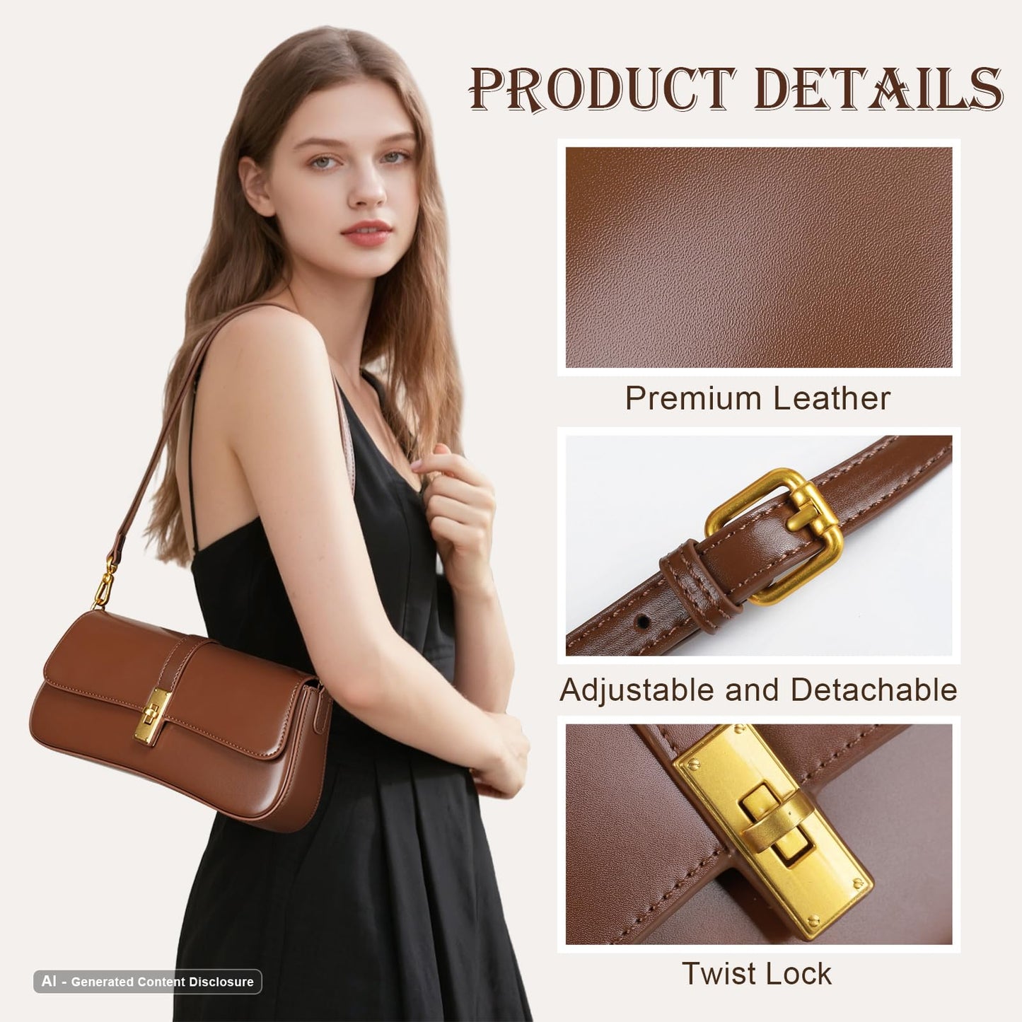 MoreFarther Shoulder Bag for Women, Genuine Leather Crossbody Bag Handbag with Removable Adjustable Straps(Coffee)