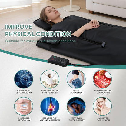 BTWS Infrared Sauna Blanket –Low EMF Safe with Support Pillow,Size 6 ft x 2.6 ft,Durable PU Leather Cover Detox & Relaxation at Home Adjustable Timer,5 Pcs Detox Bags,Gifts for Family