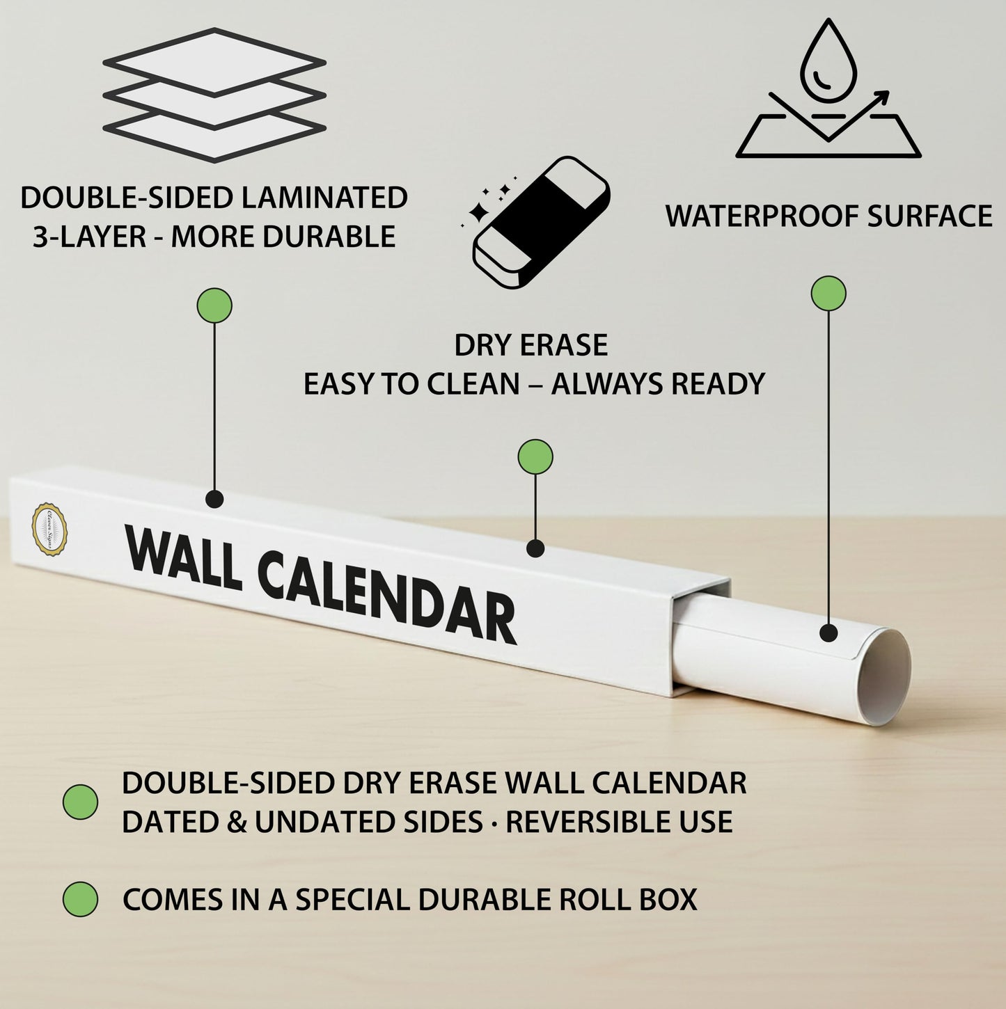 Dry Erase Wall Planner (27×39 in) – Double-Sided Reusable Yearly Planner with Undated Planning Board & 2026 Calendar Reference, Large Laminated Write & Wipe Wall Calendar for Home, Office, Classroom — Rolled Poster.