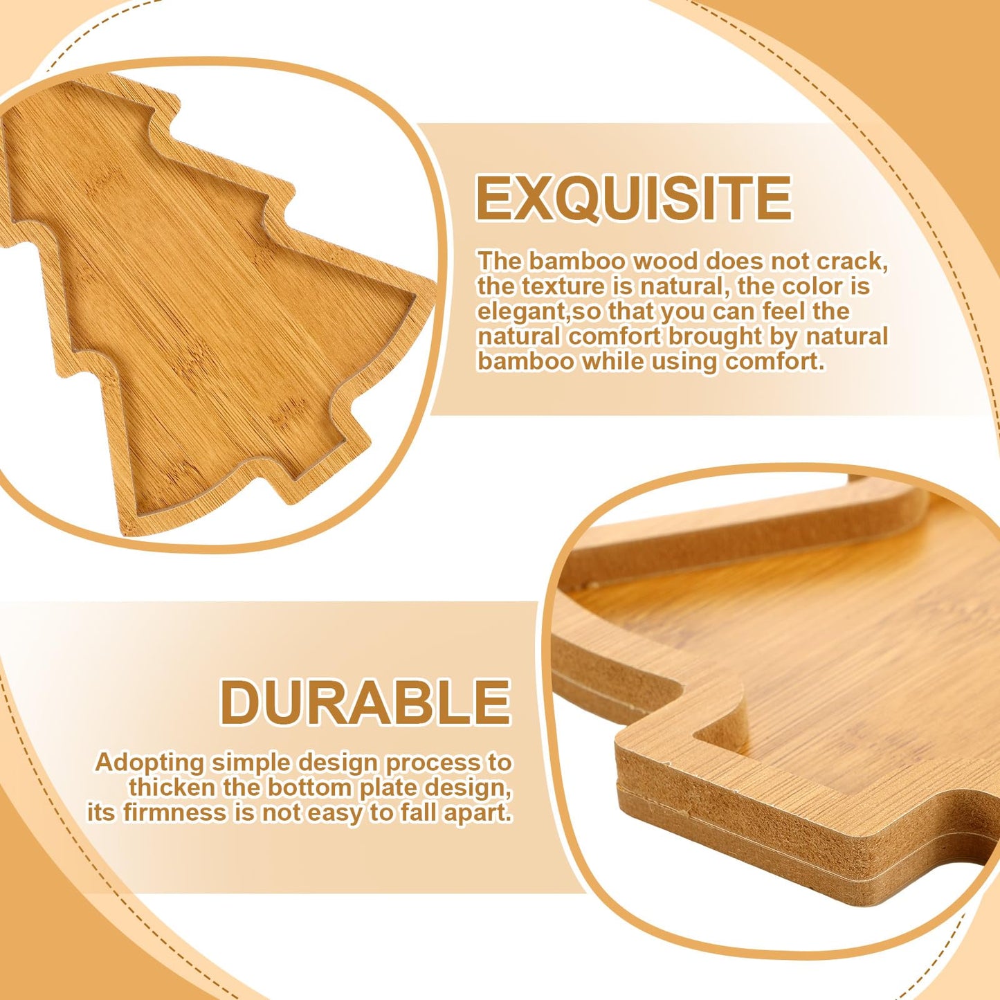 Bencailor 3 Pcs Christmas Wooden Serving Tray Christmas Tree Plates Dishes Charcuterie Board Dinner Tray for Xmas Home Party Dinnerware Supplies(Xmas Tree)