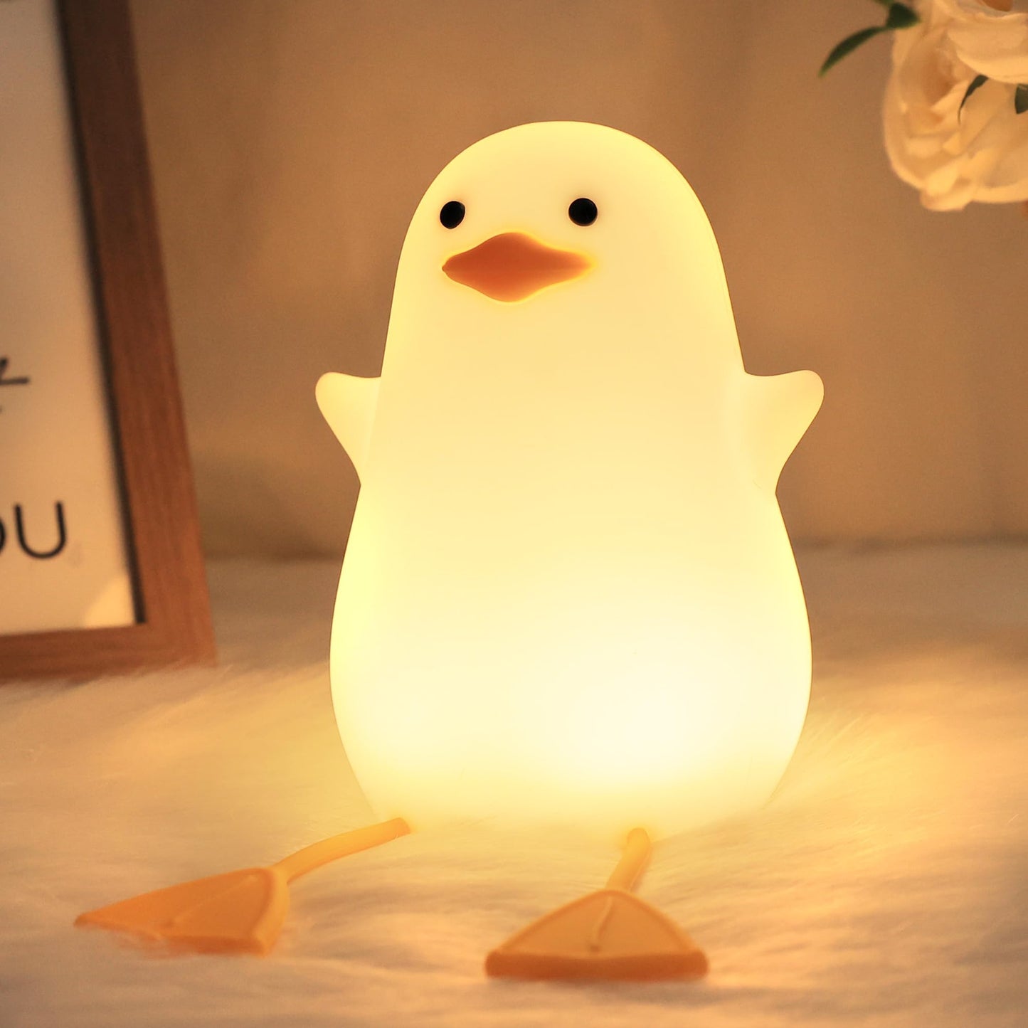 Okayera Cute Duck Lamp, Animal Nursery Silicone Night Light with Portable USB Rechargeable Timer Dimmable, Perfect for Home Bedroom Living Room, Holiday Birthday Xmas Easter Decor Gifts to Kids Baby