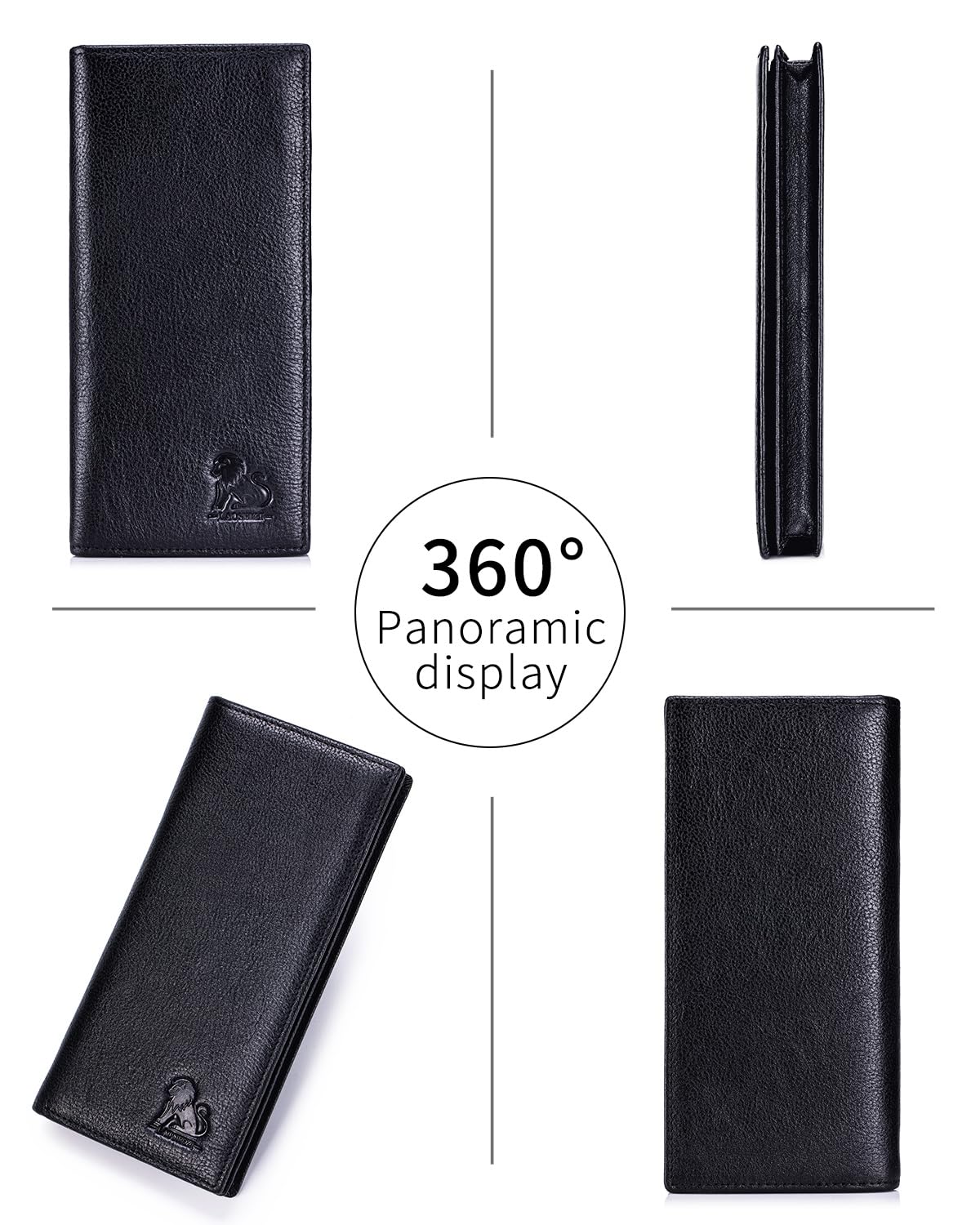 STEELLION Unisex Vintage Leather Long Bifold Wallet - RFID Blocking Billfold with ID Window & Multi-Card Slots - Genuine Cowhide Cash & Receipt Organizer for Travel (91644-Black)