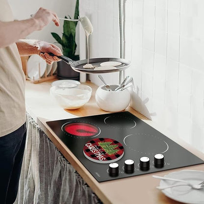 Red and Black Pattern Stove Burner Covers, Christmas Gas Stove Burner Covers 8 ＆10 Inches Stove Top Covers Electric Stove 4 Metal Stove Cover Gas Stove Top Cover, Xmas Home Joy Cooktop Decorative