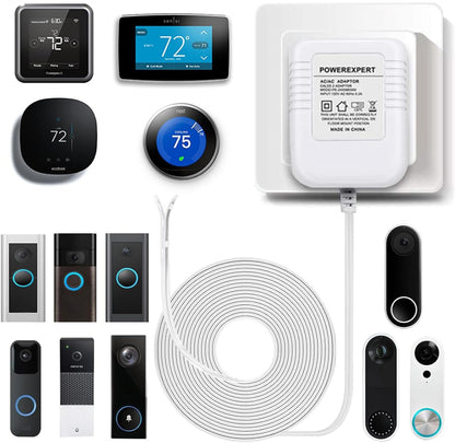 24Volt Transformer C Wire Adapter for Thermostat and All Versions of Ring Doorbell, Compatible with Nest 1st/2nd, Ecobee, Honeywell, Sensi, Sensi Smart WiFi Thermostat, Nest Hello Doorbell Supply Cord