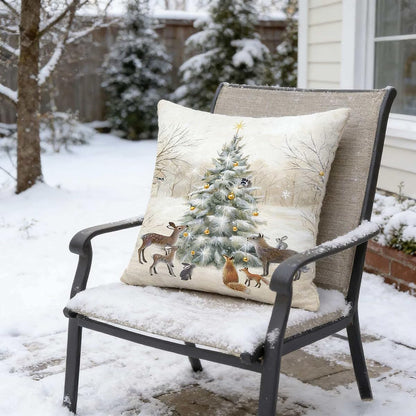 Animals Throw Pillow Cover Christmas - 18 x 18 Inch Pet Snowman Vase Deer Dog Rabbit Bird Xmas Tree Pillow Case - Set of 4 Square Winter Snowfield Pillowslip, Great for Sofa, Patio, bedroom Decor