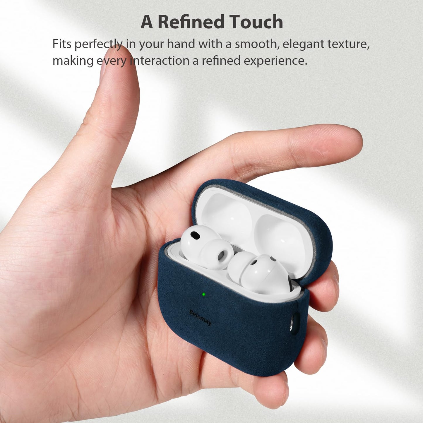Belemay Handcrafted Alcantara Case for AirPods Pro 3rd Gen (2025), Compatible with MagSafe, Luxury Italian Suede-Like Material, Comfortable Grip, Elegant Cover Compatible with Airpods Pro 3, Blue