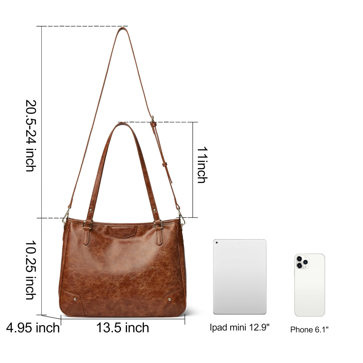MUHUASHI Large Tote Bags for Women, PU Leather Shoulder Satchel Purse and Handbags with Detachable Crossbody Strap (2-Brown)