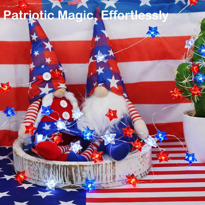 BOHON 4th of July Decorations Battery Operated String Lights with Remote Timer 13 ft 40 LEDs Red White and Blue Lights for Home Patriotic Memorial Independence Day Fourth of July Decor