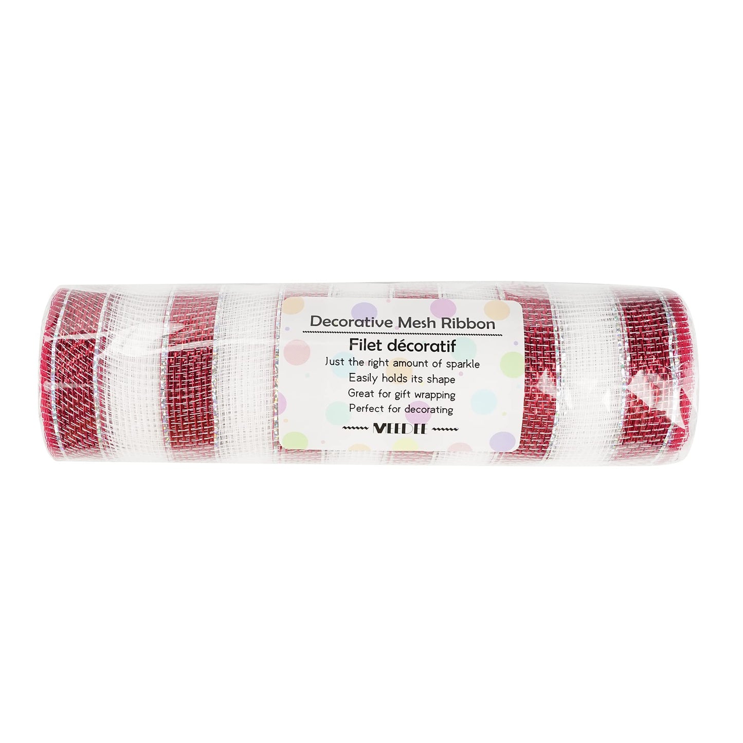 MEEDEE Red and White Deco Mesh Metallic Striped Ribbon 10 Inch Candy Cane Mesh Ribbon for Christmas Tree, Garland, Staircase, Mailbox, Centerpiece, Wreaths, Decorating and Crafts (30 Feet)