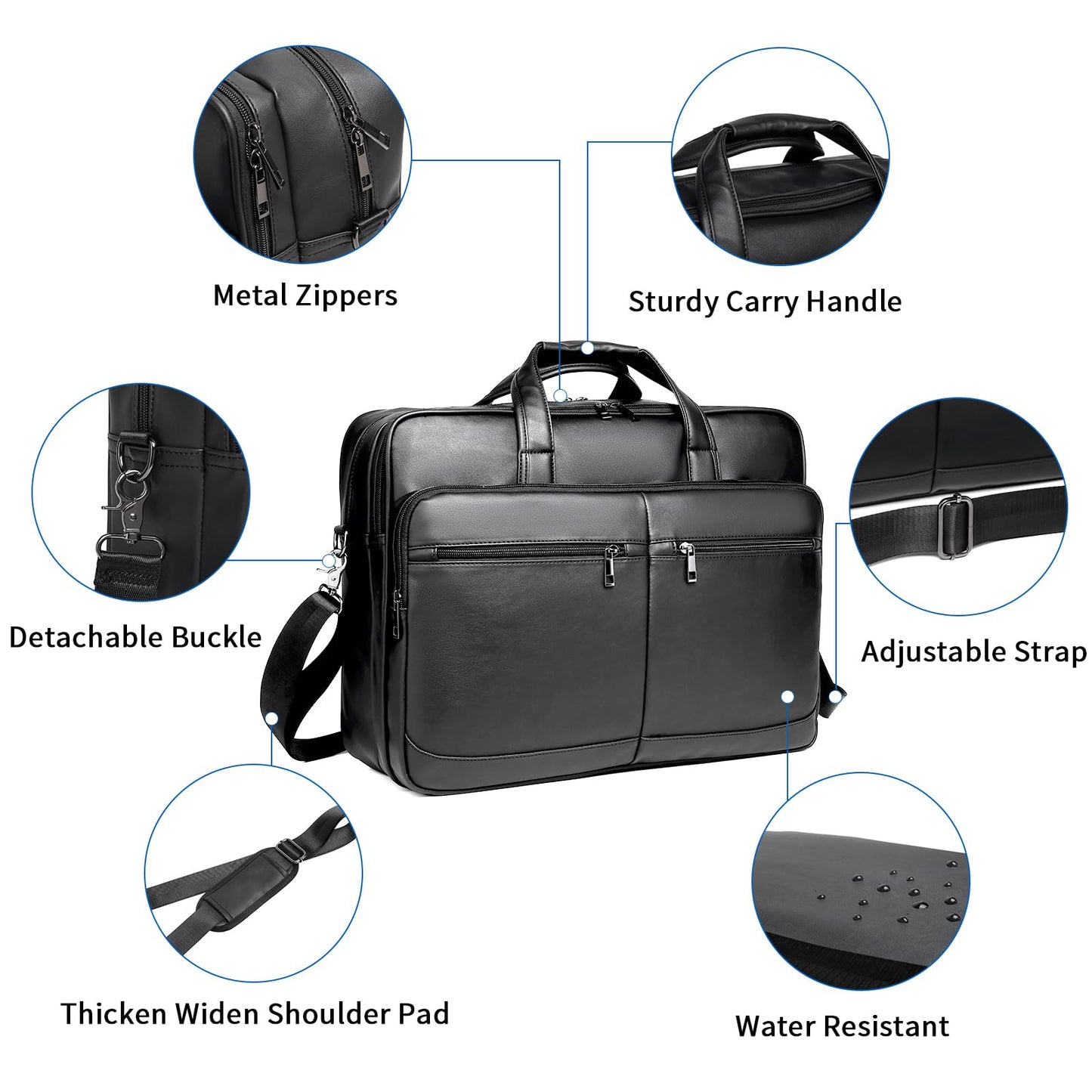seyfocnia Men’s Leather Messenger Bag, 17.3 Inch Laptop Briefcase Satchel Computer Shoulder Bag Business Handbag-Black