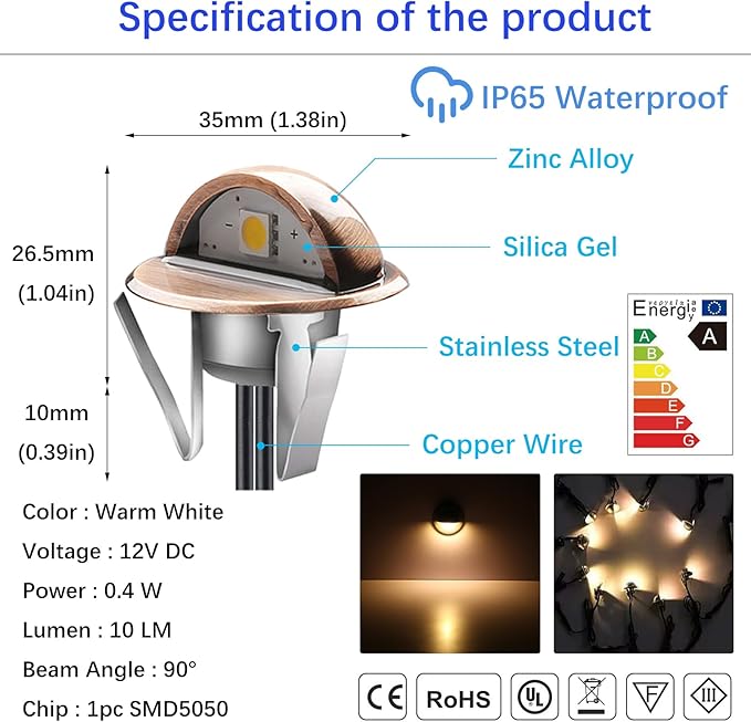LED Outdoor Deck Lights Kits, Φ1.38in Warm White 20 Pack Bronze, Low Voltage 12 Volt DC IP65 Waterproof, Electric Wired Recessed Stair Step Riser Mini Under Landscape Lighting for Outside Yard