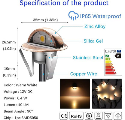 LED Outdoor Deck Lights Kits, Φ1.38in Warm White 20 Pack Bronze, Low Voltage 12 Volt DC IP65 Waterproof, Electric Wired Recessed Stair Step Riser Mini Under Landscape Lighting for Outside Yard