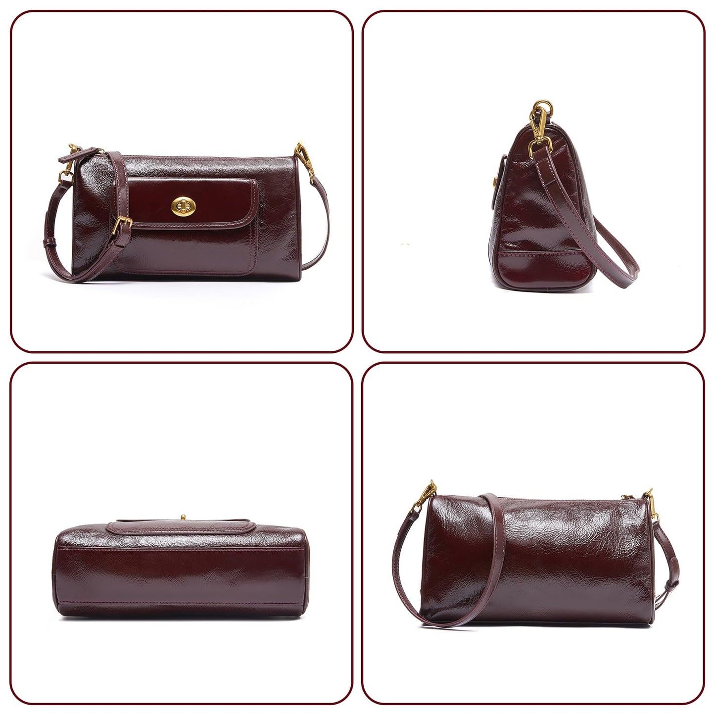 SHESTORY Women's Small Soft Genuine Leather Shoulder Handbag Fashion Crossbody Bags for Lady (Wine)