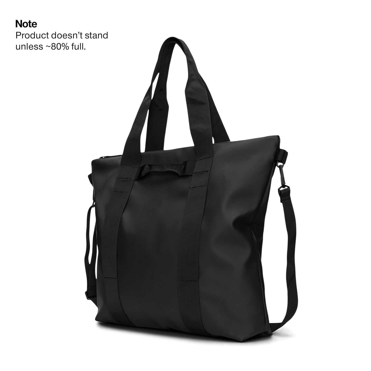 RAINS Tote Bag - Black Waterproof With Zip Closure, Detachable Shoulder Strap, Internal Zip Pocket, 23 L Capacity for Work for Women and for Men - 2-Year Warranty
