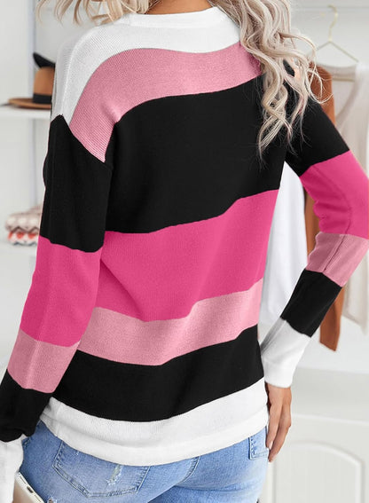 Dokotoo Womens Sweaters Striped Fall Winter Outfits 2025 Crewneck Drawstring Color Block Fashion Clothing