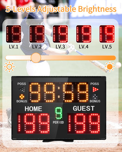 GAN XIN Basketball Digital Scoreboard with Remote,Battery Powered Portable Tabletop Electronic Scoreboard with 75dB Buzzer,Countdown Timer & Score for Games (Black,with Battery)