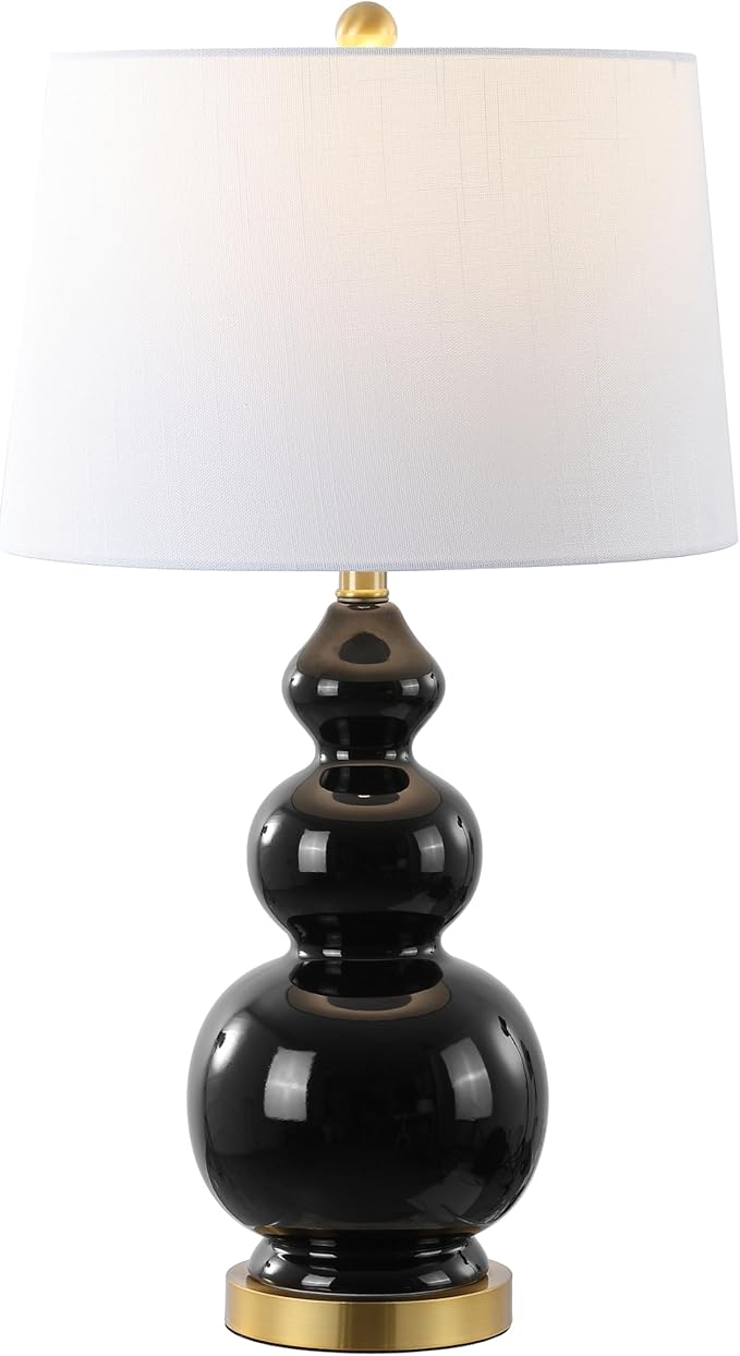 JONATHAN Y JYL4023C Bowen 27.5" Contemporary Transitional Ceramic Gourd LED Table Lamp, Black/Brass Gold for Bedroom, Living Room, Kitchen, Home Office